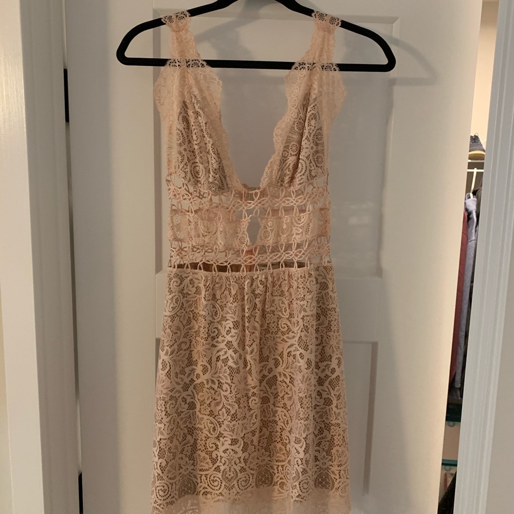 For Love & Lemons blush lace dress